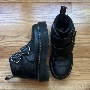 Dr. Martens - Black Platform Leather Boots with Heart Buckles